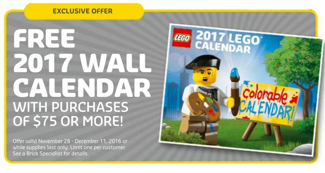 LEGO 5005260-1 2017 Colorable Wall Calendar