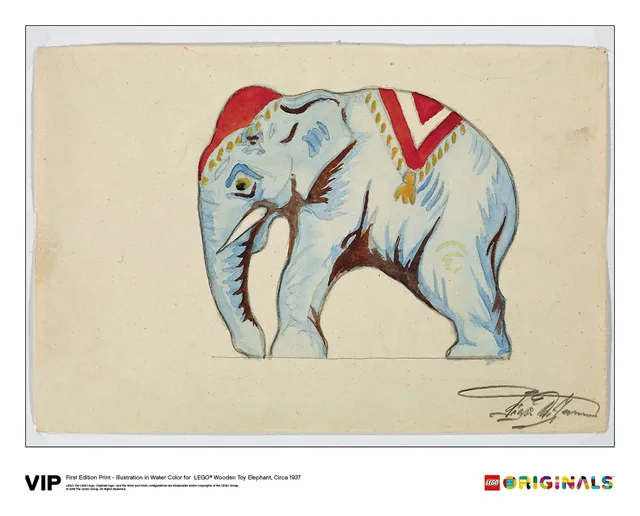 LEGO 5005997-1 1st Edition Elephant Water Colour Print, Circa 1937